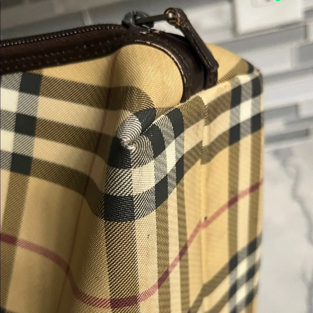 Classic Plaid Dome Satchel Handbag - Beige/Tan with Dark Brown Trim - Picture 8 of 11